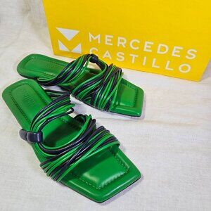 Mercedes Castillo Salma Flat Genuine Leather Sandal US9B Emerald Marine